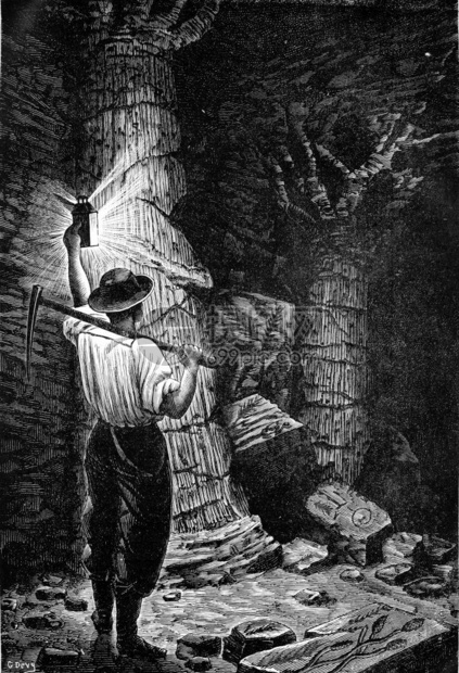 在他的深矿中煤工与令人惊异的被埋在森林中子宫相会古老的雕刻图解人类面前的地球186年图片