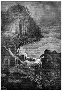 三亚西克时代的景象ConchylienneChirrotherium和Nothosaur刻有古代画的插图人类面前的地球186年图片