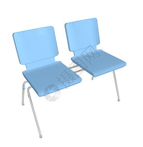 双座可叠塑料椅蓝色金属腿3D插图图片