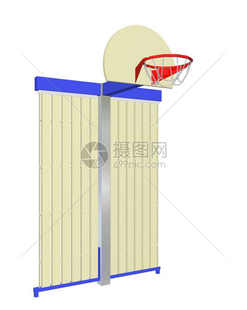 红色蓝和蜜蜂壁上挂在墙的篮球目标有保护支持在白色背景下隔离图片