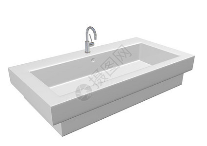 现代陶瓷白色洗手间水槽染板固定装置3D插图在白色背景下隔离图片