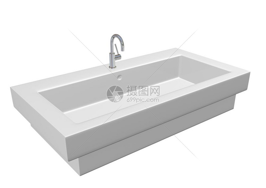 现代陶瓷白色洗手间水槽染板固定装置3d插图在白色背景下隔离高清图片下载 正版图片 摄图网