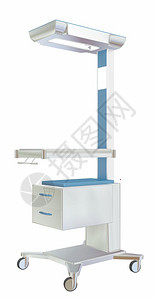 2个抽屉和顶灯白色蓝金属3D插图D的移动医疗通用表在白色背景下隔离图片