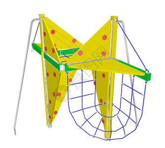 播放和攀爬网黄色绿红点3D插图在白色背景中隔离图片