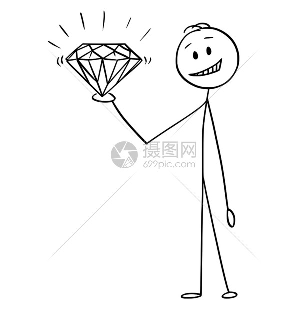 卡通棒图描绘手握大闪亮钻石或宝的人商持有大闪亮钻石或宝的概念图图片