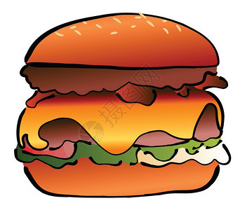 带一块奶酪和蔬菜矢量彩色绘画或插图的心型汉堡包图片