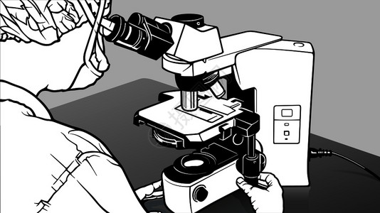 药监局通过通过显微镜观察实验室技术员插画