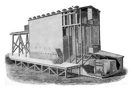 另一个逐步干燥木柴SystemeSturtevant的装置刻有老式插图图片