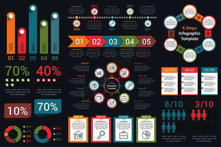 图表元素条形图人饼表步骤和选项工作流程百分比圆形图表时间矢量eps10插图背景图片