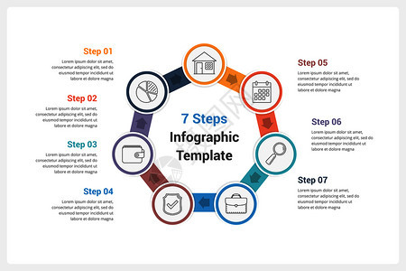 包含七个元素的圆形信息图模板矢量eps10插图带有七元素的圆形图图片