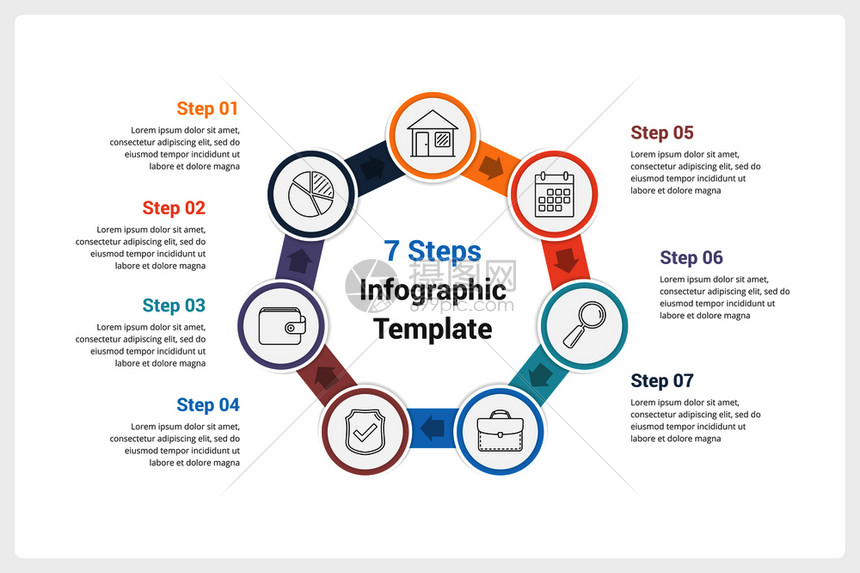 包含七个元素的圆形信息图模板矢量eps10插图带有七元素的圆形图图片
