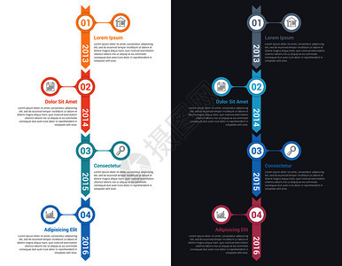 垂直时间线信息模板工作流程图矢量eps10插图图片