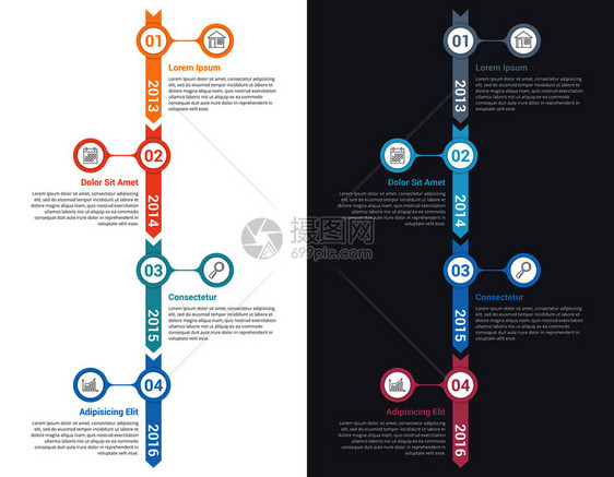 垂直时间线信息模板工作流程图矢量eps10插图图片