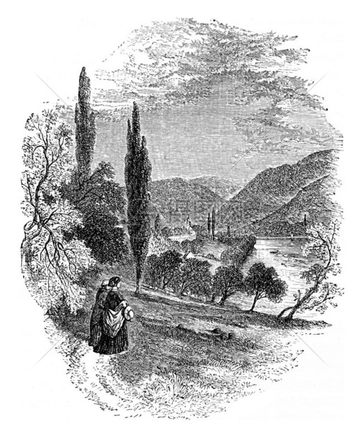 NeuburgAbbey186年从ChemindesEcoliers获得的陈年插图图片