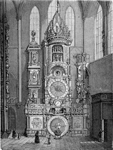 法国阿尔萨斯州特拉堡大教堂的特拉堡天文钟1876年生态化学杂志古代雕刻1876年图片