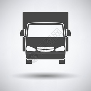 Van卡车图标在灰色背景圆影矢量插图上的前视图片