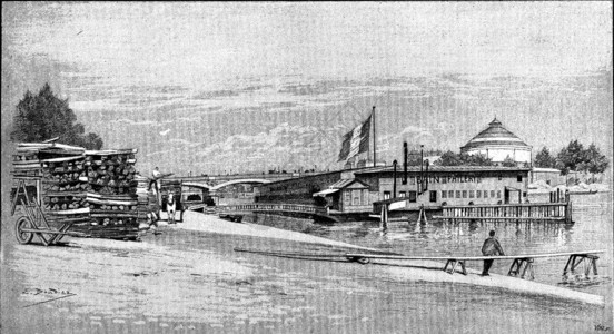 从LesCoches港到PontdAusterlitz刻有古老的插图巴黎AugusteVITU1890年图片