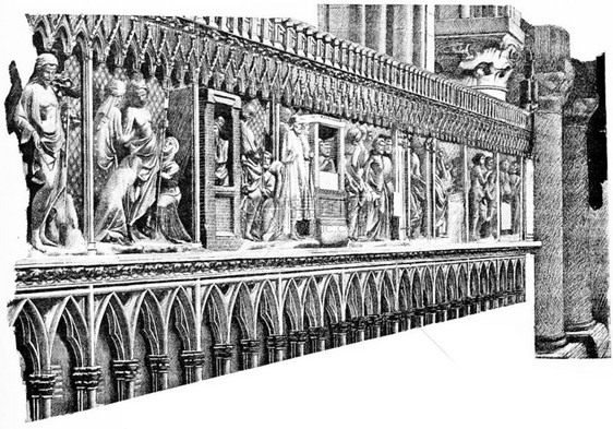 唱诗班的摊位刻有古老的插图巴黎奥古斯丁维京大学1890年图片