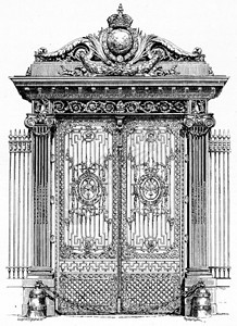 金宫大门刻有古老的插图巴黎奥古斯丁维京大学1890年图片