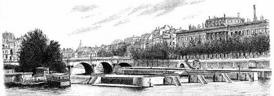 PontNeuf精液和货币古老的雕刻插图巴黎AugusteVITU1890年图片