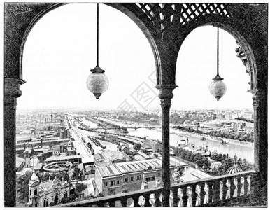 189年展览期间全景向西走这是埃菲尔铁塔的第一个平台图片
