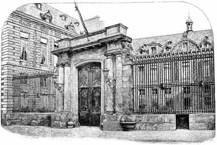 马扎林饭店图书馆入口街道小教堂雕刻的古典插图巴黎VITU奥古斯特1890年图片