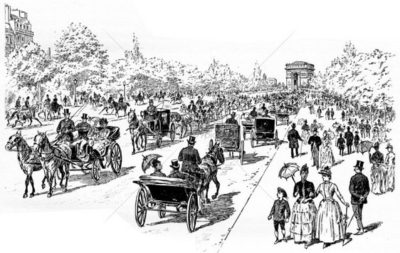 BoisdeBoulogne大道刻有古老的插图巴黎AugusteVITU1890年图片