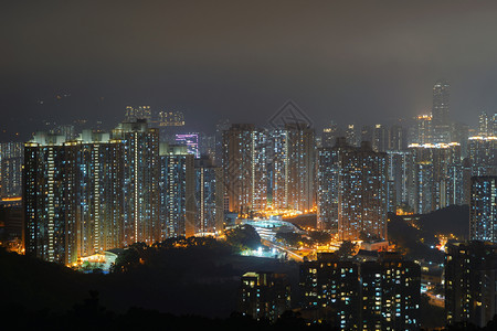 香港市中心ShamShuiPoShekKipMeiShamMei等地的空中视图金融区和智能城市商业中心技术概念夜间建筑物图片