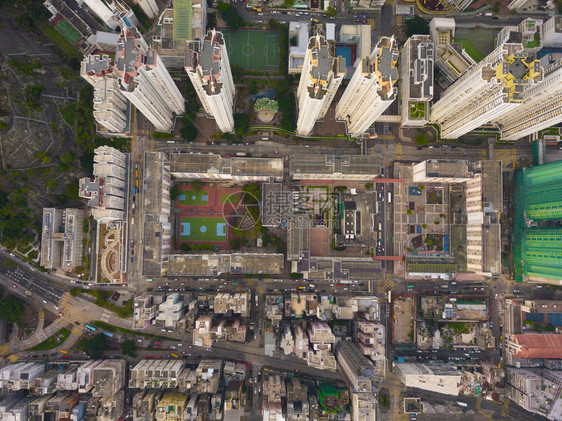 香港市中心ShamShuiPoShekKipMeiShamPo的交叉路口或的空中视图金融区和智能城市商业中心技术概念建筑的顶级视图片