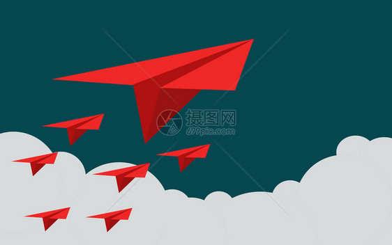 红纸飞机飞行的3D视图图片