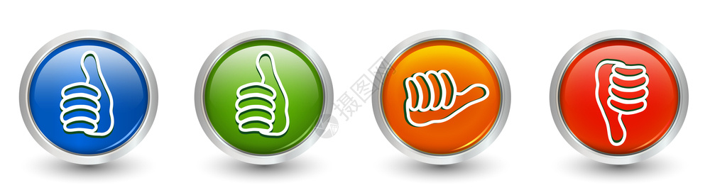 图标绿色和蓝拇指向上红下拇指向橙色中拇指在线投票符号类似的概念不喜欢3d插图图片