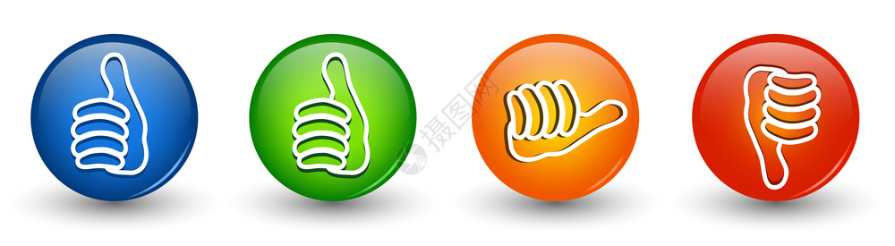 设置图标按钮缩略图向绿色和蓝橙中拇指向红色下拉大拇指在线投票符号概念喜欢它不3d插图图片