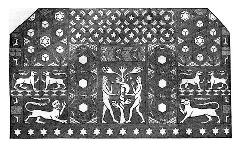 EdwardIII的Mosaic时间在Ely前一个礼拜堂代表亚当和夏娃的三角形刻有古代的插图1837年英国的丰富多彩历史图片