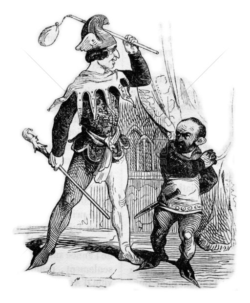 男人和十四世纪的愚人和矮服装古代刻画的插图1837年英国丰富多彩的