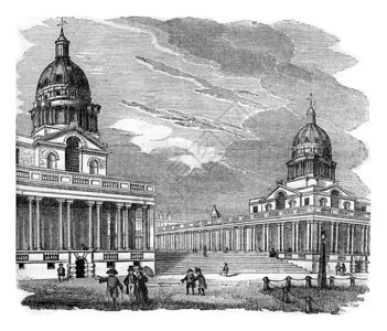 格林威治医院海军失效建在乔治一世之下古老的刻字插图1837年英国丰富多彩的历史图片