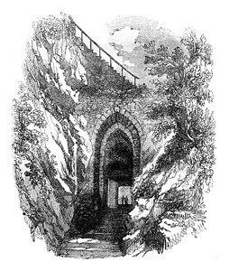 位于邓巴城堡的岩石中刻着古老的插图1837年英国丰富多彩的历史图片