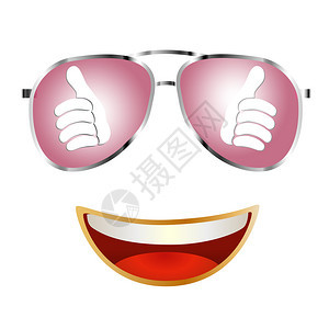 平淡的粉红太阳镜中反射出的缩略图字符微笑肯定和认可在线社区共享和跟随社交网络概念孤立图片