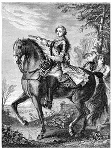 路易十五骑在马背上雕刻的老古董插图图片
