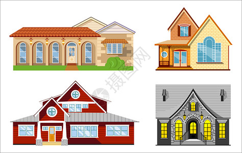 4套白色背景的彩平板房屋图片