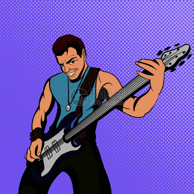 以漫画风格制作网络和移动设备的摇滚音乐家