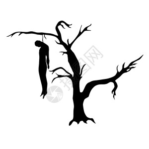 死海里枯萎树一个人被吊在死树上白种背景隔离的树皮上插画