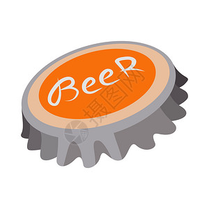 火锅啤酒白背景的啤酒瓶盖卡通图标插画