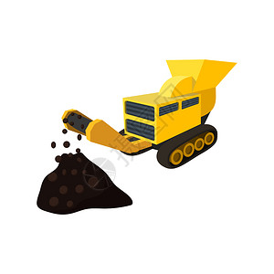 矢量卡通图白色背景上孤立的煤输送器粉碎卡通图标煤输送器粉碎卡通