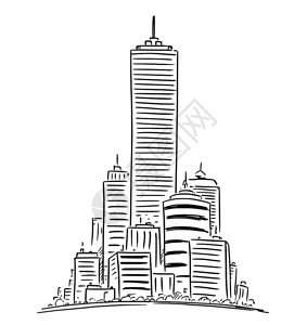 素描公司大楼插画_素描公司大楼卡通_素描公司大楼插图_手绘_板绘_摄