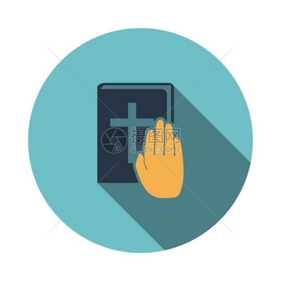 手放在圣经图标上与长影的平板设计圆圈矢量说明图片