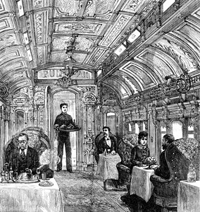 太平洋铁路的汽车餐古老的雕刻图集航海杂志旅行18790年第1790页图片