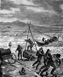 救援绳子被拉到锚上刻有古老的插图旅行日报18790年图片