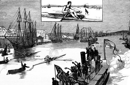 美国体育RegattasVintage雕刻的插图旅行杂志180年图片