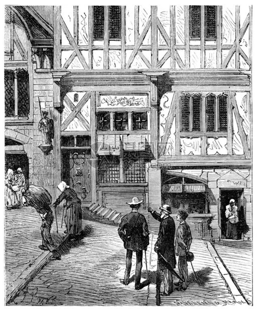 法国之旅一个小型巴黎人他停在几所老房子前刻着古老的插图旅行日报180年图片