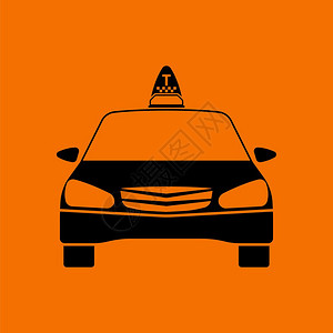 出租车图标前视橙色背景的黑矢量插图图片